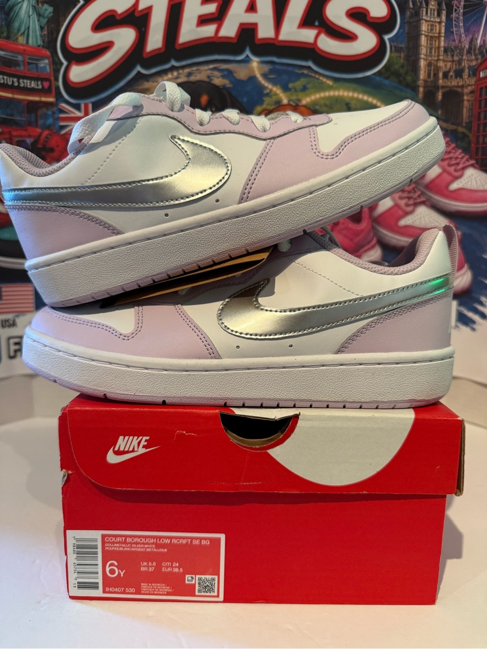 Nike Court Borough Low-Top Sneakers - White, Light Pink & Silver